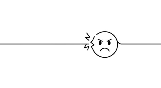 Angry face, emoticon, frustration symbol, vector icon, line art