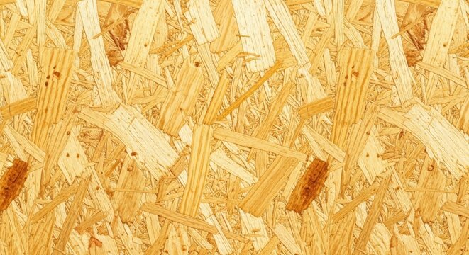 A closeup view of oriented strand board with a textured wood grain pattern