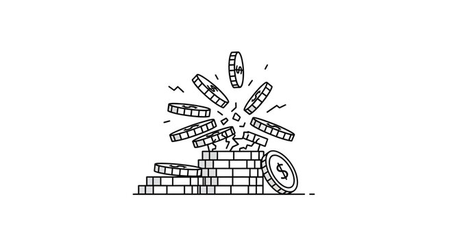 Coins falling from stack pile.