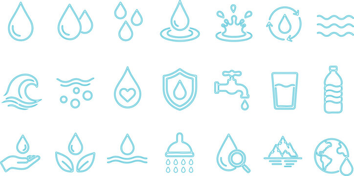 Simple Set of Water Related Vector Line Icons. Contains such Icons as Filter, Moister, Water Tap and more. Editable Stroke. 48x48 Pixel Perfect.
