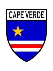 Obraz premium Vector illustration of a shield emblem featuring the national flag colors of Cape Verde with a yellow star and 