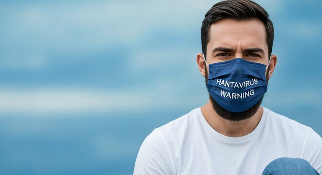 Man Taking Precautions Against Hantavirus with Protective Face Mask in Health Awareness Campaign