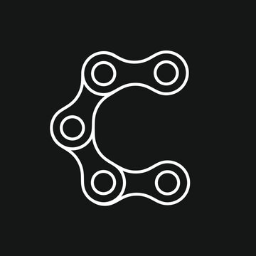 White Outline Bicycle Chain Link Forming Letter C Logo Design on Dark Background