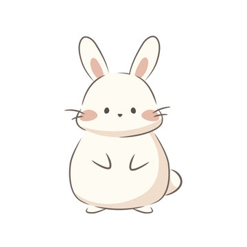 Cute white rabbit isolated. Cartoon illustration of animals, pets for children. Hand drawn animal