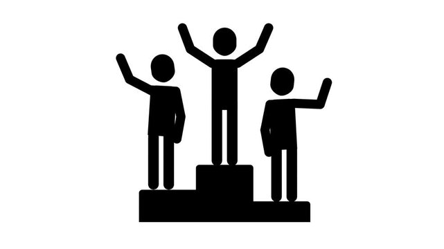 Black animated stick figures on a podium representing success.
