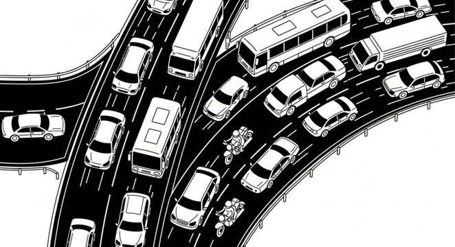 Busy Highway Traffic Jam Illustration.