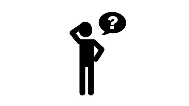 Animated stick figure showing a person thinking and having questions.