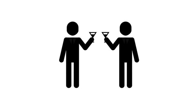 Black and white animated stick figures toasting with martini glasses.