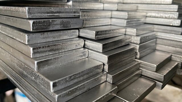 Stack of stainless steel flat bar of background. 