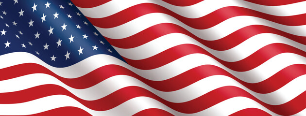 American flag waving background, realistic 3D USA patriotic banner with stars and stripes in red, white and blue for Independence Day, Memorial Day, election and government vector design © Frogella.stock