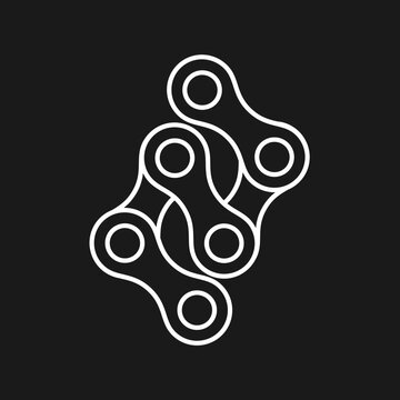 Minimalist White Outline Bicycle Chain Link Icon on Black Background