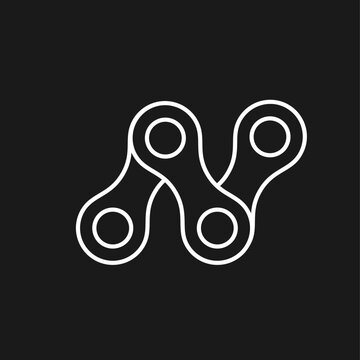 White Outline Bicycle Chain Link Icon on Dark Background. Minimalist Bike Chain Vector Graphic.