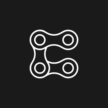 Minimalist White Outline Bicycle Chain Link Forming Letter C Icon
