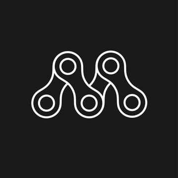 Abstract Letter M Logo Design Formed by Stylized Bicycle Chain Links on a Dark Background