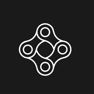 Abstract Interlocking Chain Link Pattern. Modern white outline graphic on black background representing connection, unity, and technology.
