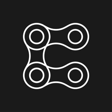 White Outline Letter C Made of Chain Links Icon on Dark Background