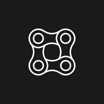 Abstract Interlocked Chain Links Icon on Black Background