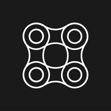 Abstract Geometric Network Logo with Interconnected Circles on Black Background