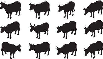 Fototapeta premium Black cow silhouettes on white background pattern design