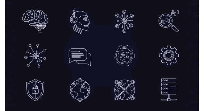Seamless vector set of black floral elements and abstract gear icons featuring vintage flower silhouettes and geometric circle patterns for industrial art design