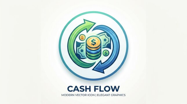 Circular Cash Flow Illustration with Money Stacks and Arrows.