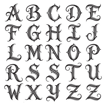 Calligraphy Alphabet Letters in Black.