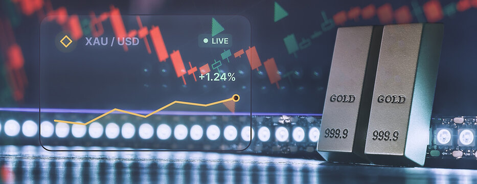 Gold Trading and Bullion Investment Concept with Rising XAU/USD Interface