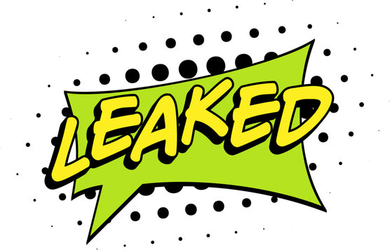 Comic book retro LEAKED word text speech bubble balloon halftone dot pattern pop art sticker decal secret exposed drama. For thumbnails, gaming video streams, social media overlays and print design.