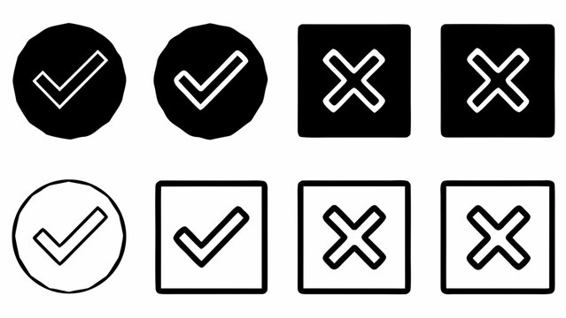 Futuristic neon tick and cross icon pack vector graphic
