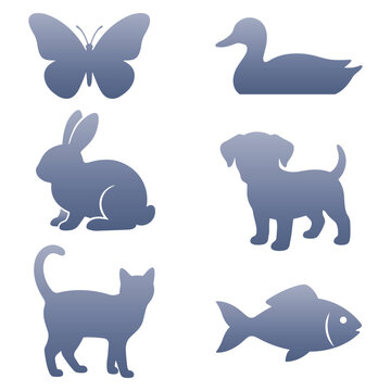 Silhouette of various cute animals.