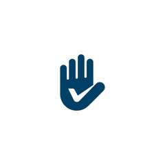 Obraz premium Creative logo featuring a hand silhouette combined with a check mark in modern minimalist style, symbolizing trust, approval, safety, healthcare, support, and professional service.
