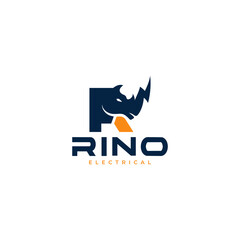 Modern electrical logo featuring the letter R shaped as a rhino silhouette, ideal for electrical companies, engineering businesses, and professional branding. © Mr Muslich