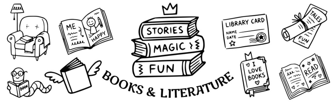 Books and literature Doodle Vector Illustration