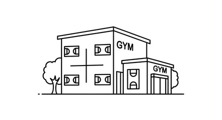 Illustration of a modern gym building with basketball courts. © Kani