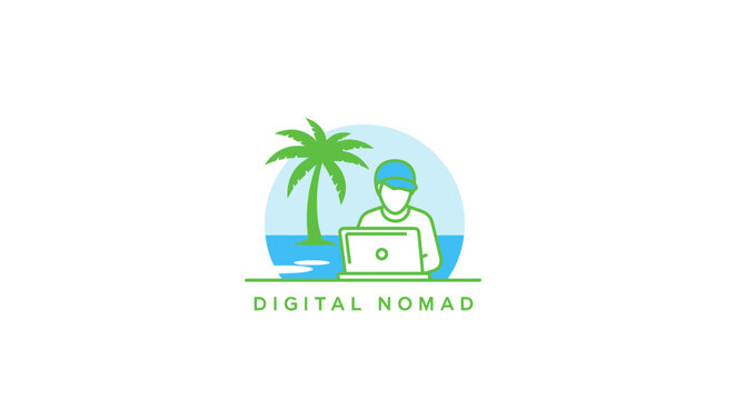 Digital nomad working on laptop.