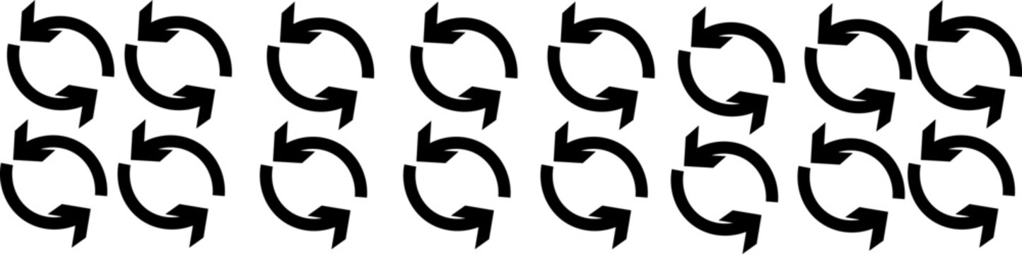 curve black color circle arrow with gear wheel, recycling recurrence, renewal refresh processing icons, settings . vector illustration