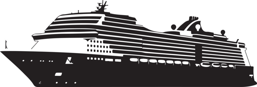 Cruise ship, ocean liner, black silhouette, vector illustration, travel, transportation, nautical