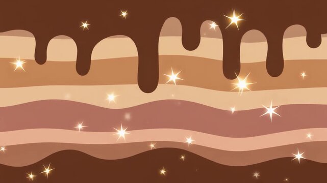 Digital illustration of a chocolate dessert with sparkles and layered colors on a white background