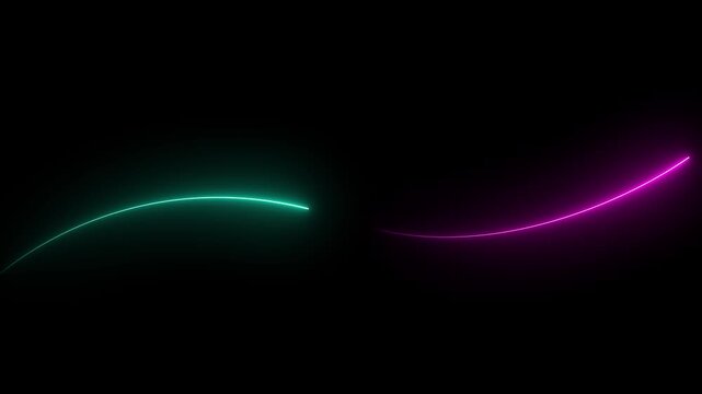 Bright neon line abstract technology. Fast speed Horizontal neon line animation on  a black background
