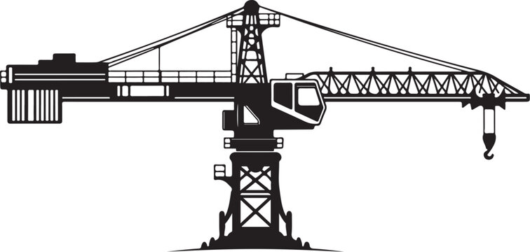 Black construction crane, tower crane, building crane, industrial equipment, vector illustration