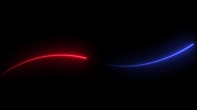 Bright neon line abstract technology. Fast speed Horizontal neon line animation on  a black background