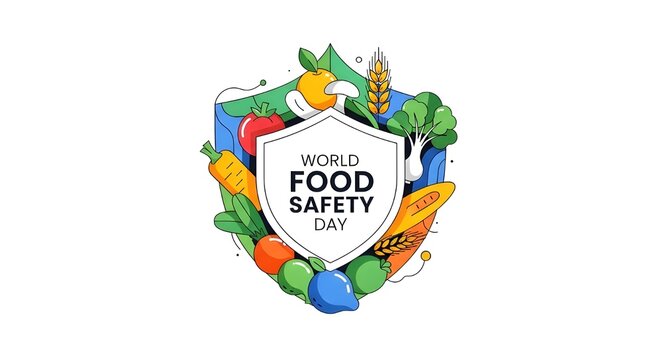 World food safety day emblem with fresh vegetables and grains