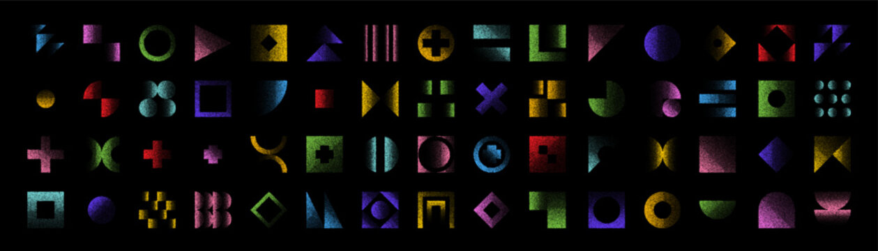 Bauhaus elements collection. Trendy retro geometric shapes, basic forms with stipple effect