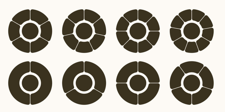 Modern pie chart collection. Infographic diagram wheels with 2, 3, 4, 5, 6, 7, 8, 9 sections