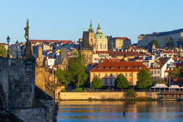 Obraz premium Prague Old Town Architecture at Sunrise with Historic Medieval Streets, Iconic Landmarks and Beautiful Morning Cityscape in Czech Republic, Famous European Travel Destination 
