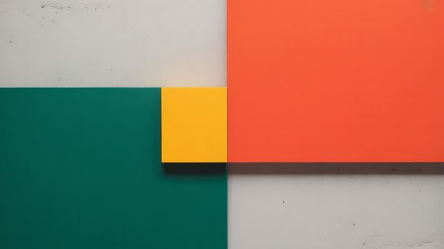 Abstract Concrete Wall With Red Yellow Green Blocks