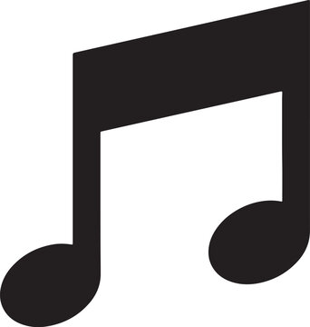 Simple black silhouette of a musical eighth note, also known as a quaver, with a filled note head and a single flag, isolated on a white background, also transparent background