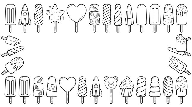 Colorful ice cream treats in a playful border design