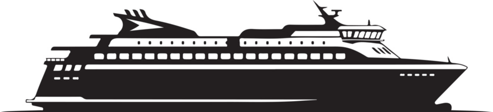 Cruise ship, ocean liner, black silhouette, vector illustration, travel, transportation