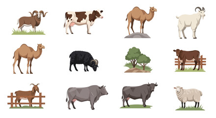 Obraz premium Diverse Herd of Farm Animals Including Cows, Sheep, and Horses
